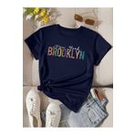PALPİTO Kadın Lacivert Renkli Brooklyn Baskılı Oversize T-Shirt
