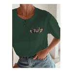 PALPİTO Kadın Nefti Yeşili Çiçekli Cep Baskılı Oversize T-Shirt