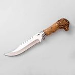 Palta Outdoor El Yapımı Doğa Spor Outdoor Bushcraft 33 cm Aslan Başlı Tırtıklı Kamp Mutfak Bıçağı Deri Kılıflı - Kahverengi