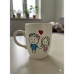 Palto Tasarım Çizim Aşk Krem Oval Kupa - Hediyelik Kupa Fincan Mug - 1 Adet