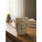 Palto Tasarım Çöp Adam Krem Oval Kupa - Hediyelik Kupa Fincan Mug - 1 Adet