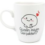 Palto Tasarım Güzelin Miyim Gerçekten? Krem Oval Kupa - Hediye Seramik Kupa - 1 Adet - 300 ml
