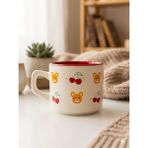 Palto Tasarım Kiraz Ayıcık Sarmal Tasarımlı Beyaz Venüs Kupa - Hediyelik Kupa Fincan Mug - 1 Adet - 195 ml