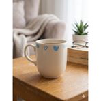Palto Tasarım Mavi Kalpler Krem Juno Kupa -Hediyelik Kupa Fincan Mug - Beyaz - 350 ml