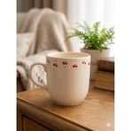 Palto Tasarım Minik Kirazlar Krem Juno Kupa -Hediyelik Kupa Fincan Mug - Beyaz - 350 ml