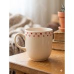 Palto Tasarım Minik Kırmızı Kalpler Krem Juno Kupa -Hediyelik Kupa Fincan Mug - 1 Adet - 350 ml