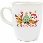 Palto Tasarım Mutlu Yıllar Noel Baba Doodle Krem Oval Kupa No:19-Yılbaşı Temalı Kupa - 1 Adet