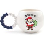 Palto Tasarım Mutlu Yıllar Noel Baba El Yapımı Krem Parlak Baloncuk Fincan - Hediyelik Seramik Fincan - 190 ml
