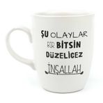 Palto Tasarım Şu Olaylar Bir Bitsin Düzelicez İnşallah Krem Oval Kupa - Hediye Seramik Kupa