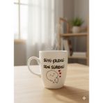 Palto Tasarım Sütü Çilekli Seni Sürekli Krem Oval Kupa - Hediyelik Kupa Fincan Mug - 1 Adet