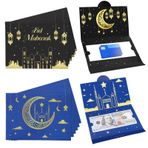 PAMASE Eid Mubarak Zarflar Hediye Kartları - 12 Takım Çocuklar Nakit Hediye Tebrik Kartı Para Tutucu Ramazan Müslüman Parti Malzemeleri için, Bayram Tatili Kutlamaları Süslemeleri (Siyah ve Mavi)