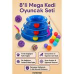 PAMEPAW 8'li Mega Oyun Seti:Sarma Topu+3'lü Renkli Top+Kedi Oltası+3 Katlı Oyuncak +çıngıraklı Top+Tüylü Top