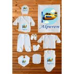 Pamuk Baskılı 10’lu Isimli Organik Bebek Hastane Çıkışı - Beyaz - 0 - 3 Ay