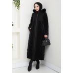 Pamuk Butik Kadın Astarlı Kaşe Detaylı Tam Boy Nova Kapitone Mont -PMK483 - Siyah - 42