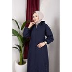 Pamuk Butik Kadın Fermuar Kapamalı Tam Boy Kapitone Mont -PMK509 - Lacivert - 52