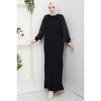 Pamuk Butik Kadın Kolu Ipek Kupra Merserize Triko Elbise -PMK484 - Siyah - Standart