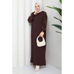 Pamuk Butik Kadın Kolu Ipek Kupra Merserize Triko Elbise -PMK529 - Kahverengi - Standart
