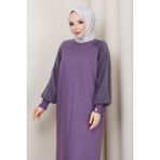 Pamuk Butik Kadın Kolu Ipek Kupra Yarım Balıkçı Yaka Merserize Triko Elbise -PMK497 - Mor - Standart