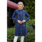 Pamuk Butik Kadın Kot Ceket Altı Püsküllü Rahat Kullanım İçin Şık Tasarım - Koyu Mavi - 40