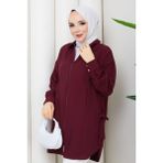 Pamuk Butik Kadın Kuş Gözü Detaylı Fermuar Kapamalı Tunik -PMK514 - Bordo - XL