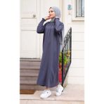 Pamuk Butik Kadın Merserize Pileli Gipe Detaylı Triko Elbise -PMK345 - Füme - Standart