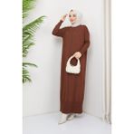 Pamuk Butik Kadın Merserize Tesettür Triko Elbise Füme -PMK245 - Standart - Kahverengi