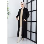 Pamuk Butik Kadın Siyah Şal Yaka Örgü Detaylı Cepli Triko Hırka