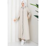 Pamuk Butik Kadın Soğan Desenli Tünel Geçişli Tam Boy Kapitone Mont -PMK506 - Krem - 46