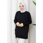 Pamuk Butik Kadın Yandan Fermuarlı Rayon Merserize Triko Tunik -PMK543 - Siyah - Standart