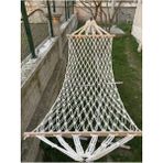 Pamuk Hamak Çift Makrome Örgülü Tek Kişilik Salıncak 10 Metre Bağlama İpi Dahil Konforlu 95x220 cm - Beyaz - Bej