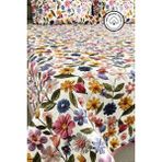 Pamuk Kapitone Dijital Baskılı Yatak Örtüsü – Botanic Bloom - Dört Farklı Ölçü - Beyaz - 220 x 230 cm
