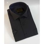 Pamuk Keten Kısakol Erkek Gömlek - Siyah - 3XL