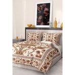 Pamuk Saten Lastikli Çarşaf Deluxe Çift Kişilik 3D Damask Nevresim Takımı - Kahverengi - Standart