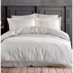 Pamuk Saten Polycotton Çizgili Nevresim Takımı / Çift Kişilik (%100 Pamuk) - Beyaz - 200 x 240 cm