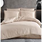 Pamuk Saten Polycotton Çizgili Nevresim Takımı / Çift Kişilik (%100 Pamuk) - Krem - 200 x 240 cm
