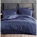 Pamuk Saten Polycotton Çizgili Nevresim Takımı / Çift Kişilik (%100 Pamuk) - Lacivert - 200 x 240 cm