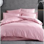 Pamuk Saten - Polycotton Çizgili Nevresim Takımı / Çift Kişilik (%100 Pamuk) - Pembe - 200 x 240 cm