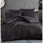 Pamuk Saten / Polycotton - Çizgili Nevresim Takımı / Çift Kişilik (%100 Pamuk) - Siyah - 200 x 240 cm