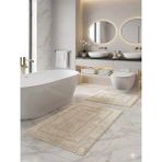 Pamuk Tufting 2'li Klozet Takımı , Banyo Seti , Banyo Paspas Seti , Su Emici, Çerçeve Desen - Krem