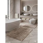 Pamuk Tufting 2'li Klozet Takımı , Banyo Seti , Banyo Paspas Seti , Su Emici, Çerçeve Desen - Vizon