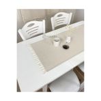 pamukidea 45x145 cm | Yıkanmış Buldan Keten Krem Püsküllü - Ponponlu %100 Pamuklu Runner, Sehpa - Masa Örtüsü
