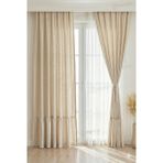 PAMUKIDEA Eteği Fırfırlı %100 Pamuklu Natural Keten Dokuma Buldan Perde - Tek Kanat - (En x Boy) - Açık Bej - 600 x 200 cm