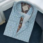 Pamuklu Açık Mavi Desenli Uzun Kollu Erkek Gömlek (Slim Fit Kalıp) - 2XL