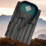 Pamuklu Antrasit Uzun Kollu Çizgi Bloklu Erkek Gömlek (Slim Fit Kalıp)