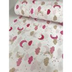 Pamuklu Bebek ve Çocuk Lastikli Çarşaf Pembe Tatlı Bulutlar 90X180 - 90 x 180 cm
