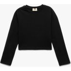 Pamuklu Bisiklet Yaka Uzun Kollu Basic Crop Tişört - Siyah - 7 - 8 Yaş
