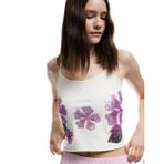 Pamuklu Çiçekli Kolsuz Askılı Pullu Payetli Crop Bluz