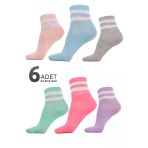 Pamuklu Çizgili 6'Lı Sneaker, Kolej Çorap Gri Unisex | Bilek Boy Spor Günlük One Size