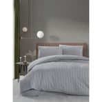 Pamuklu Çizgili Saten Çift Kişilik Çarşaflı Nevresim Takımı | Nevresim 200X220 | Çarşaf 240X260 - Gri