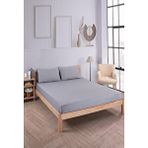Pamuklu Çizgili Saten Çift Kişilik Lastikli Çarşaf Takımı 180x200 Cm 2 Adet Yastık Kılıfı 50x70 Cm Gri